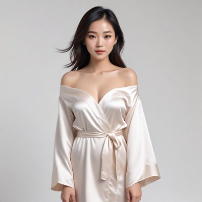 Elegant woman in silk robe portrait