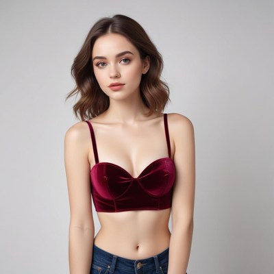 Woman in burgundy crop top poses confidently