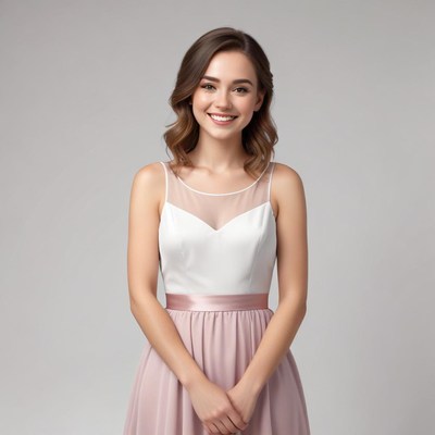 Young woman in elegant dress smiling