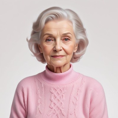 Elderly woman in soft pink sweater