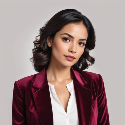 Confident woman in burgundy suit