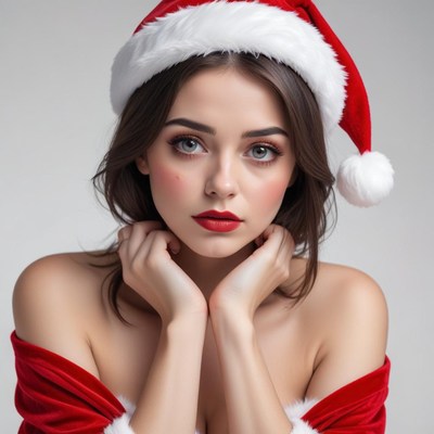 Festive woman in santa hat