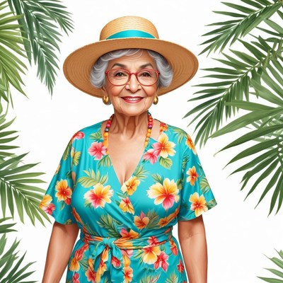 Cheerful elderly woman in summer outfit