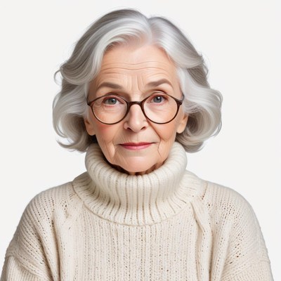 Elderly woman with gray hair and glasses