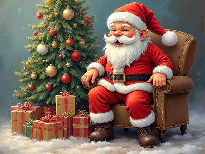 Santa claus relaxing by tree