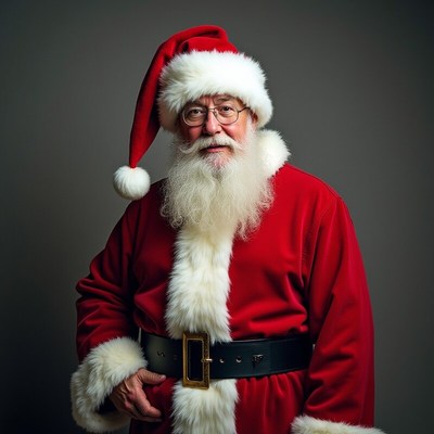 Santa claus in festive attire smiles warmly