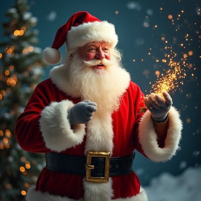 Cheerful santa spreading holiday magic