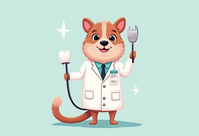 Cute dog as dentist in cartoon style