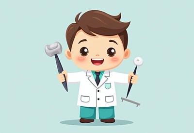 Young doctor with tools in cartoon style