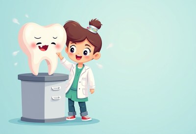 Happy dentist with tooth character