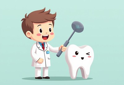 Dentist with happy tooth character