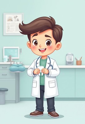Boy doctor in a clinic setting