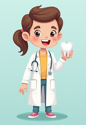 Cheerful young dentist holding a tooth