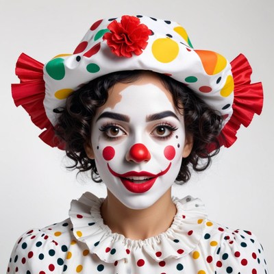 Cheerful clown in colorful costume