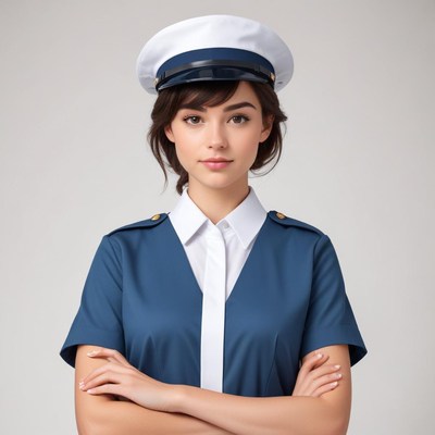 Young woman in uniform with hat