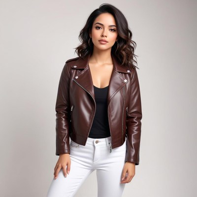 Stylish woman in leather jacket
