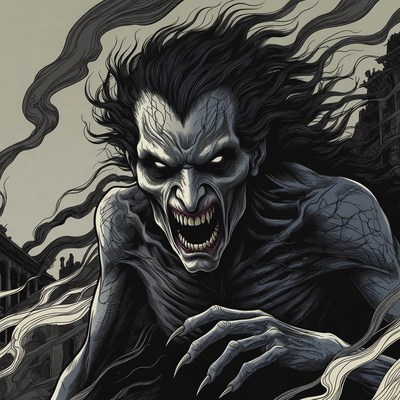 Dark spirit emerging from shadows