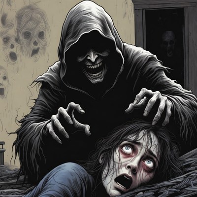 Horror scene in dark room