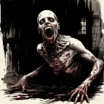 Horror creature emerging from shadows