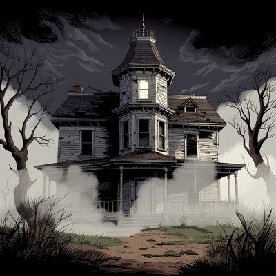 Creepy old house in fog