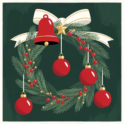 Festive wreath with red ornaments