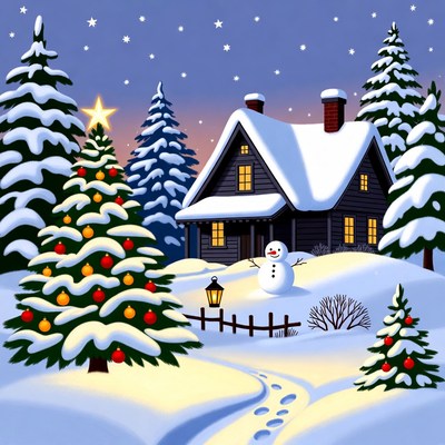 Winter wonderland near cozy cabin