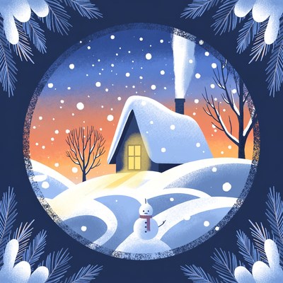 Cozy winter scene with snow