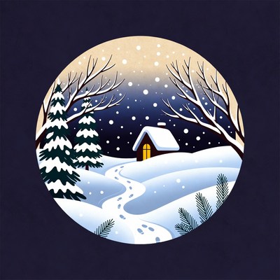 Cozy winter scene with snowfall
