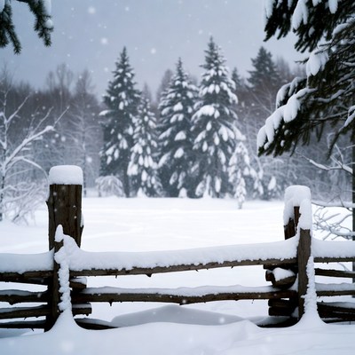 Snowy winter scene in forest
