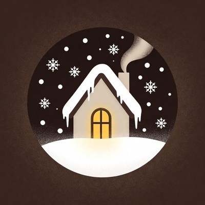 Cozy winter cabin during snowfall