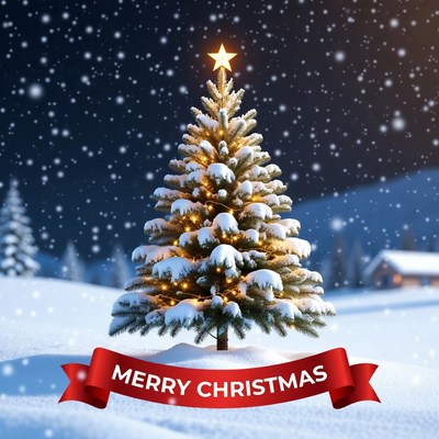 Snowy christmas tree with star