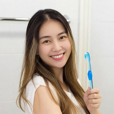 Bright smile in bathroom routine