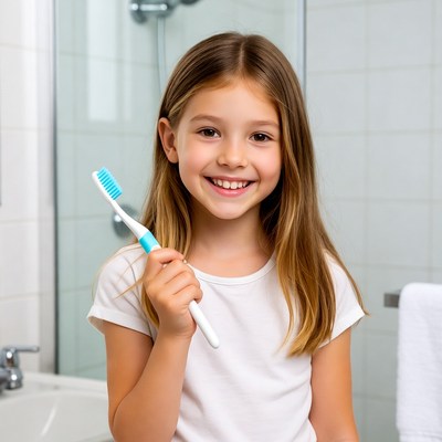 Happy girl holding a toothbrush