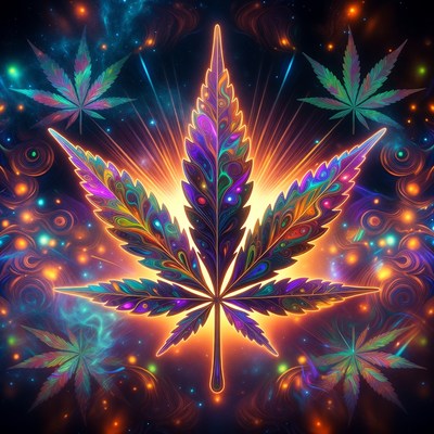 Colorful cannabis leaf with vibrant background
