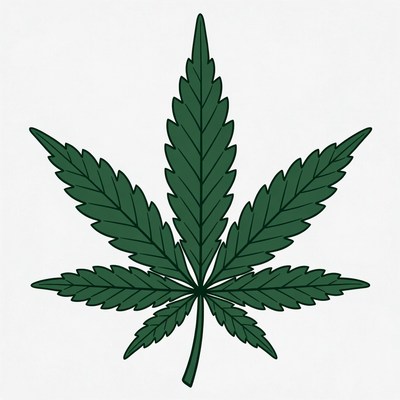 Green cannabis leaf on white