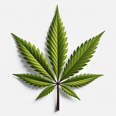 Green cannabis leaf on white background