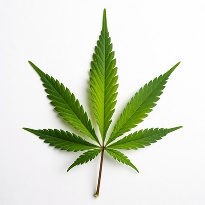 Green cannabis leaf on white background