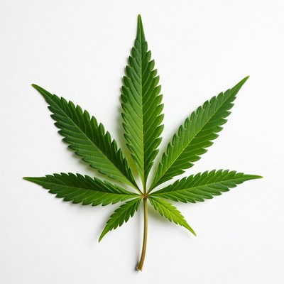 Green cannabis leaf on white background
