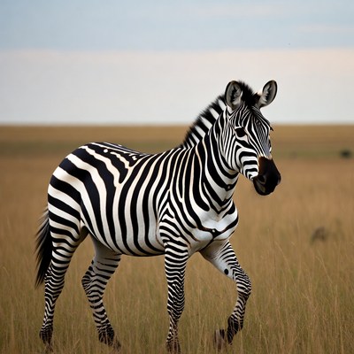 Zebra walking in grassy savanna