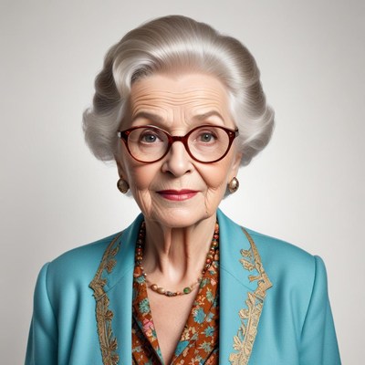 Elegant older woman in blue outfit