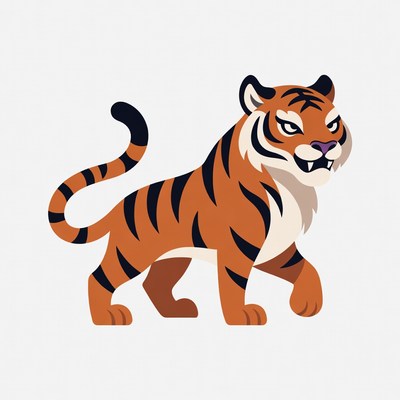 Tiger walking in a cartoon style