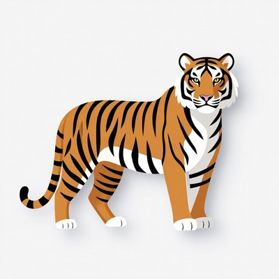 Majestic tiger standing on white background