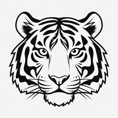 Tiger head illustration in black and white