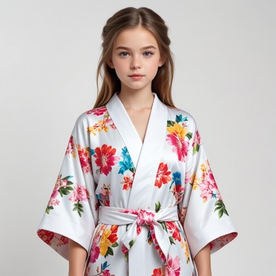 Young model in floral kimono