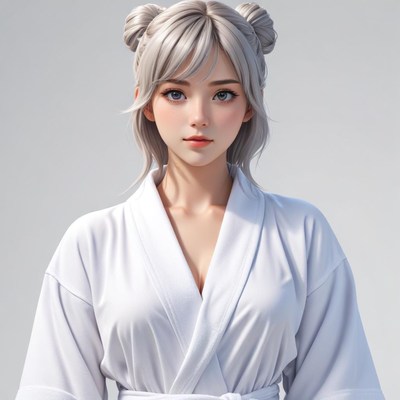 Young woman in white robe