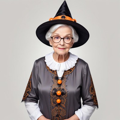 Elderly woman in witch costume