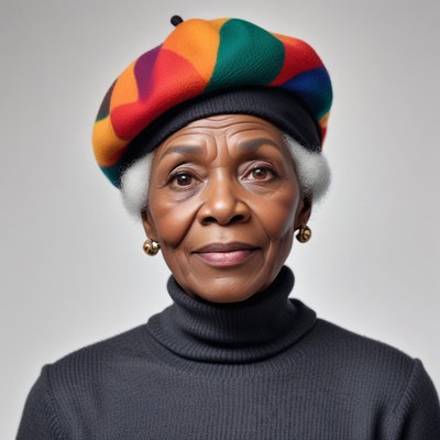 Elderly woman in colorful hat
