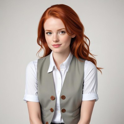 Redhead posing in stylish outfit