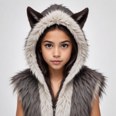 Young girl in furry wolf hood
