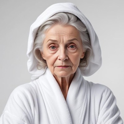Elderly woman in white robe
